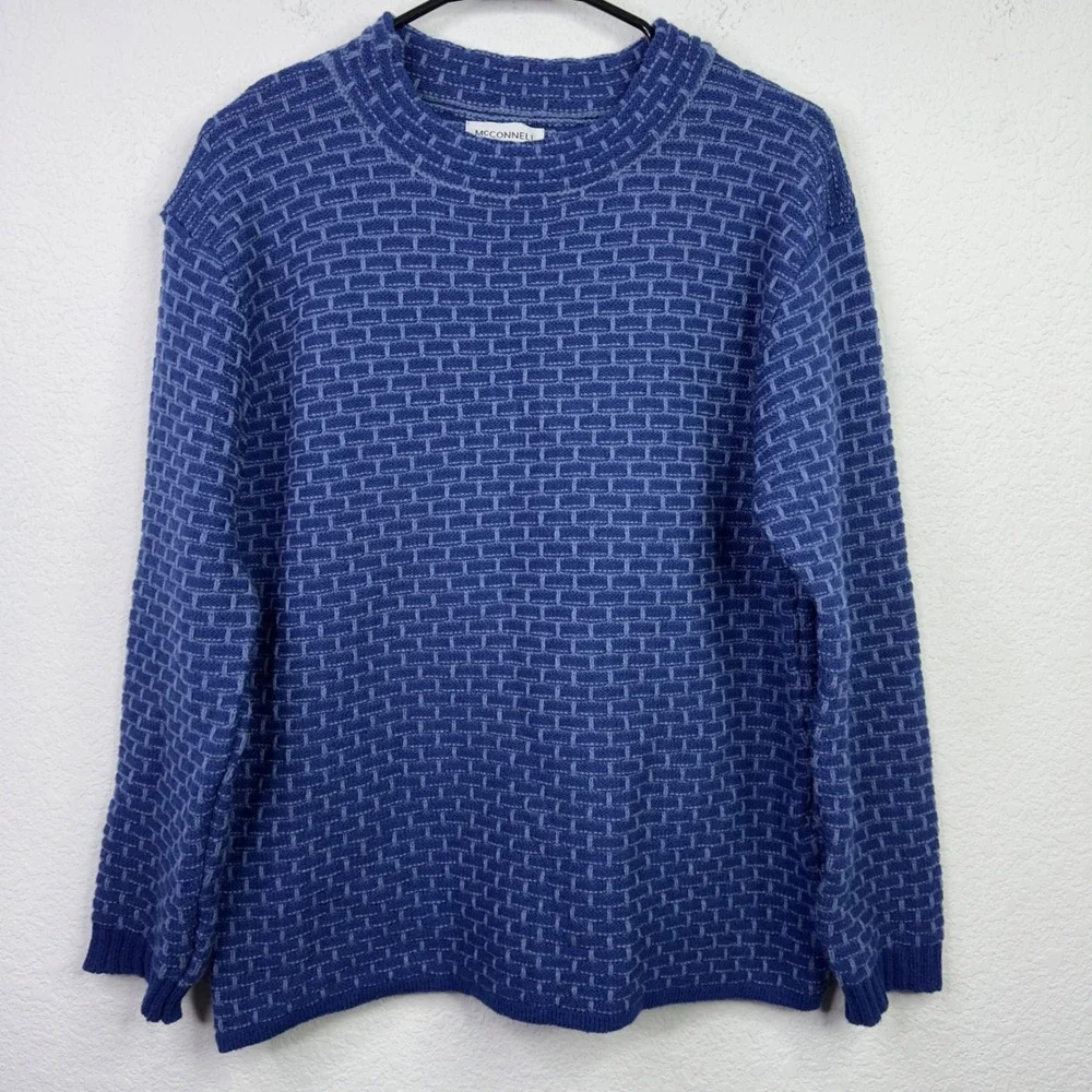 McConnell Sweater Mens L Blue Irish Merino Wool Brick Made in Ireland Grandpa‎
